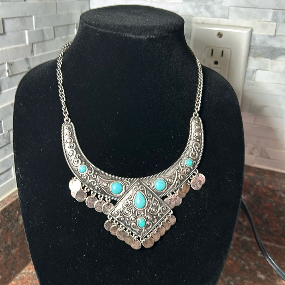 Turkish silver tone with Turquoise necklace
